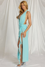 Chic Halterneck Maxi Dress in Aqua Blue