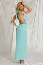 Chic Halterneck Maxi Dress in Aqua Blue