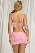 Chic Fringed Low-Rise Mini Skirt in Candyfloss Pink