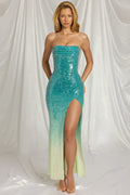 Chic Bandeau Maxi Dress in Blue Ombre