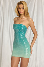 Chic Bandeau Mini Dress in Blue Ombre