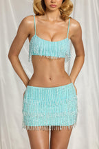 Chic Fringed Bralette in Aqua Blue