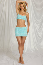 Chic Fringed Bralette in Aqua Blue