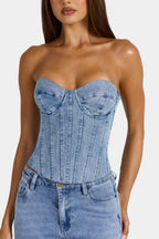 Chic Denim Corset Top in Mid-Blue