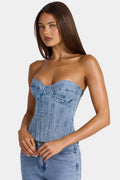 Chic Denim Corset Top in Mid-Blue