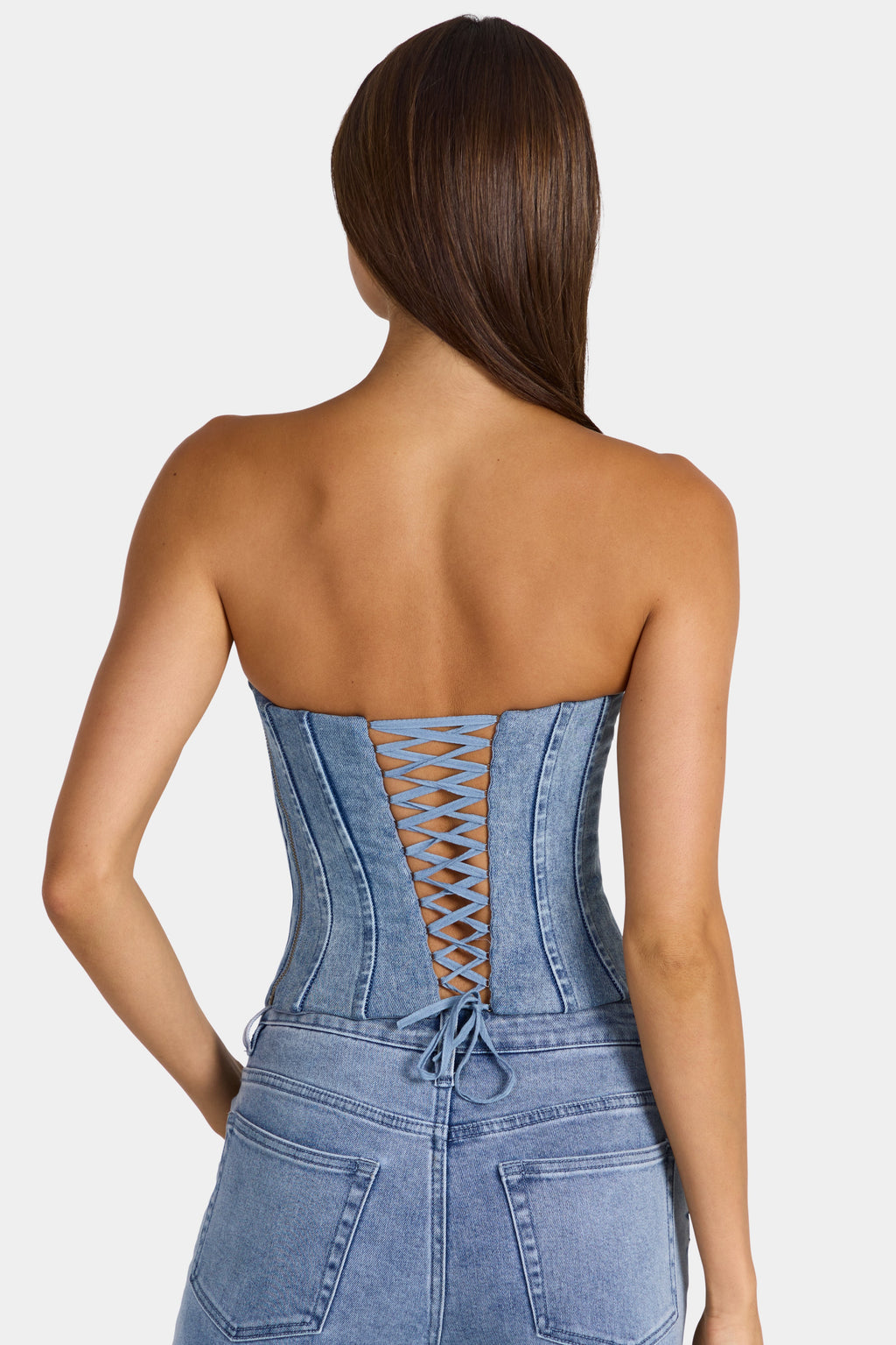 Chic Denim Corset Top in Mid-Blue