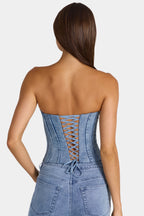 Chic Denim Corset Top in Mid-Blue