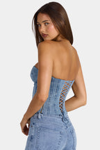 Chic Denim Corset Top in Mid-Blue