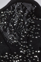 Chic Embellished Mid-Rise Flared Trousers in Black