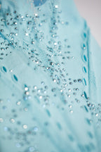 Chic Petite Embellished Mid-Rise Flared Trousers in Ice Blue
