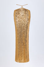 Chic Embellished Hardware-Detail Strappy Maxi Skirt in Gold