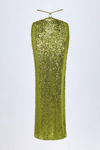 Chic Embellished Hardware-Detail Strappy Maxi Skirt in Olive Green