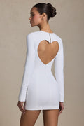 Chic Cut-Out Heart-Detail Bodycon Mini Dress in White