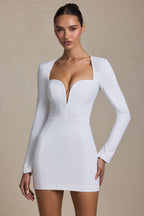 Chic Cut-Out Heart-Detail Bodycon Mini Dress in White
