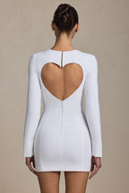Chic Cut-Out Heart-Detail Bodycon Mini Dress in White