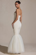 Chic Tulle Hem Fishtail Gown in Ivory