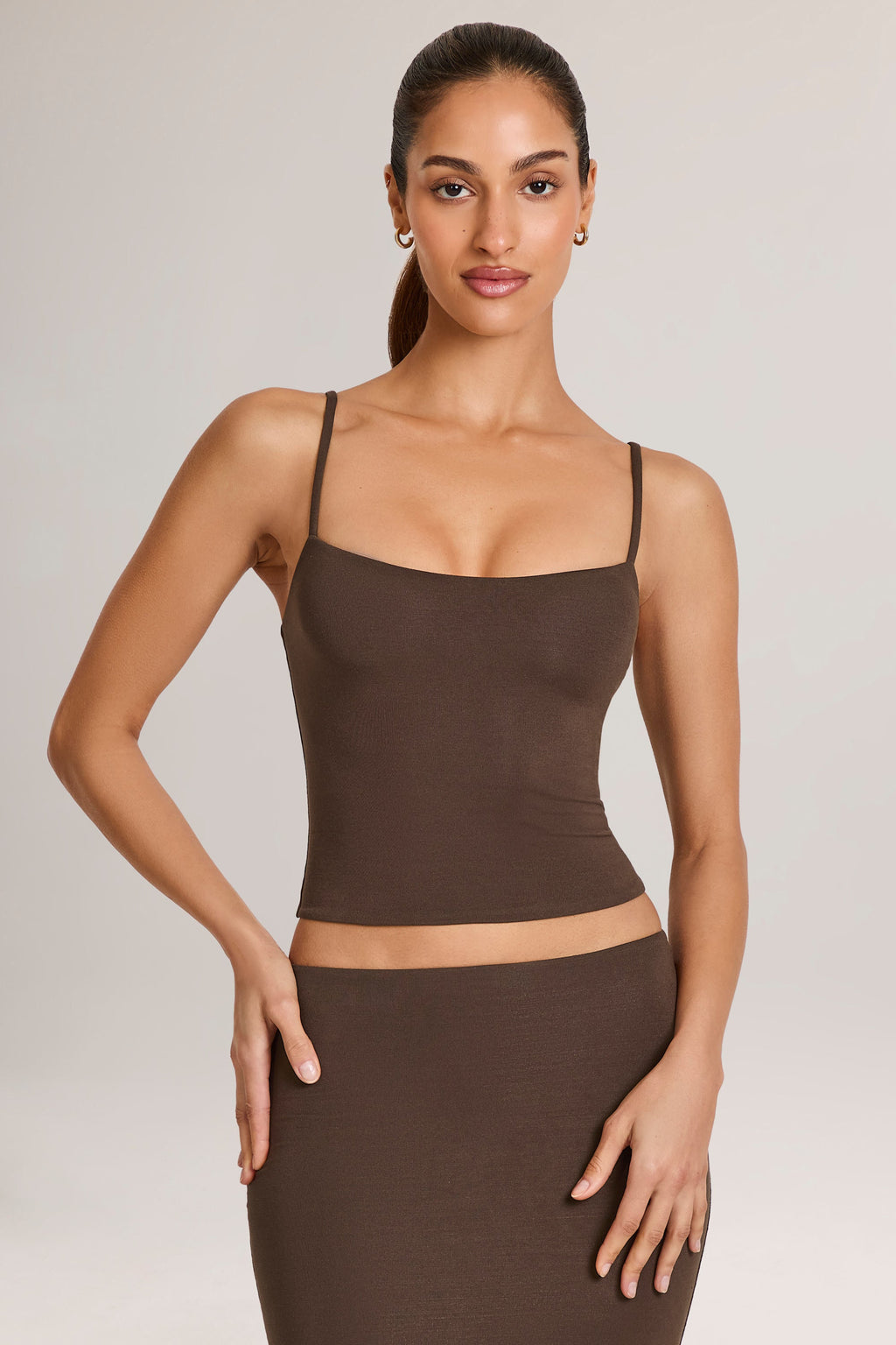 Chic Modal Scoop-Neck Tank Top in Chocolate Brown