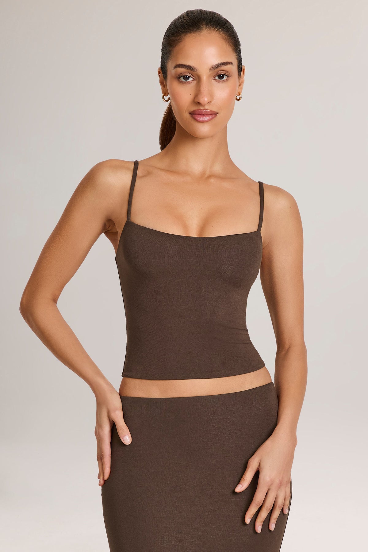 Chic Modal Scoop-Neck Tank Top in Chocolate Brown