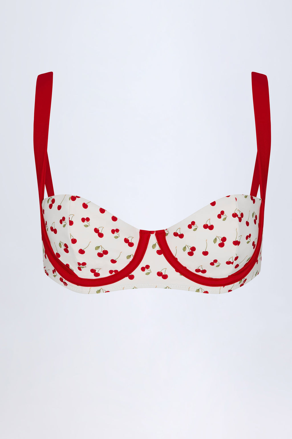 Chic Contrast Underwired Balconette Bikini Top in Cherry Print
