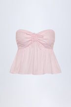 Chic Tie-Front Strapless Cotton-Poplin Crop Top in Pink White Stripe