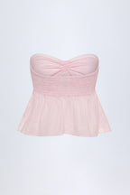 Chic Tie-Front Strapless Cotton-Poplin Crop Top in Pink White Stripe