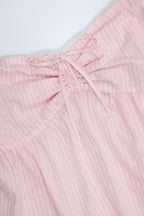 Chic Tie-Front Strapless Cotton-Poplin Crop Top in Pink White Stripe