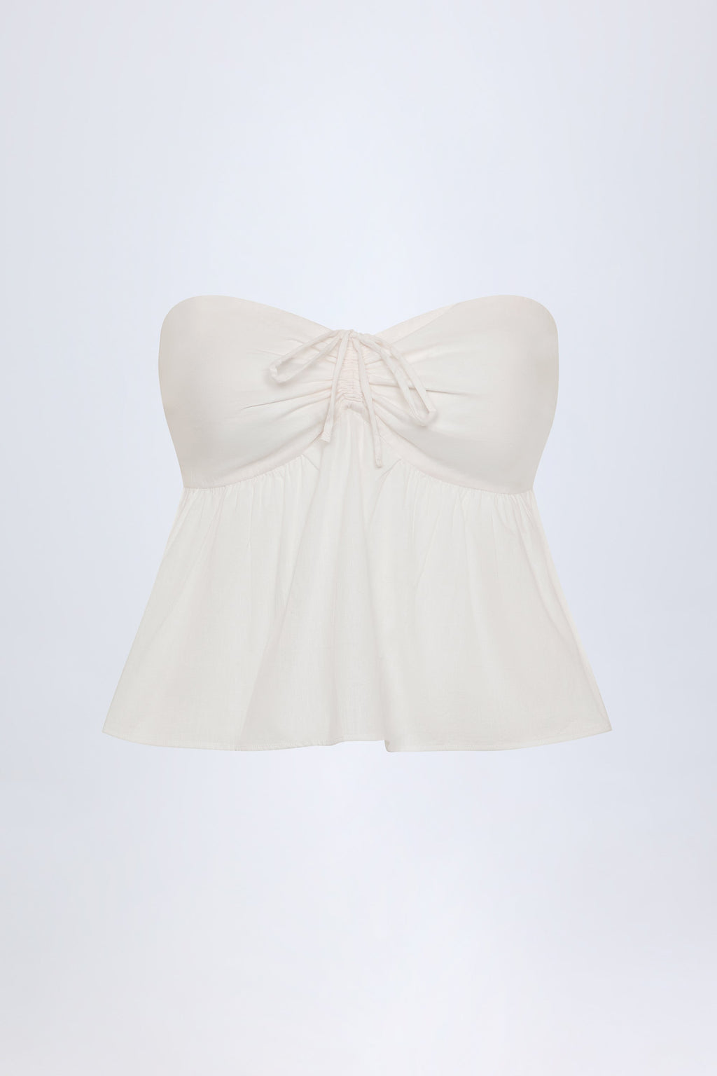 Chic Tie-Front Strapless Cotton-Poplin Crop Top in White