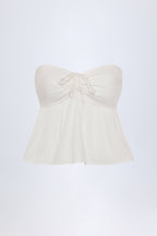Chic Tie-Front Strapless Cotton-Poplin Crop Top in White