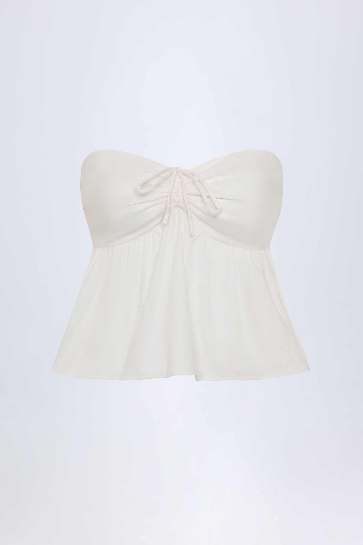 Chic Tie-Front Strapless Cotton-Poplin Crop Top in White