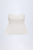 Chic Tie-Front Strapless Cotton-Poplin Crop Top in White