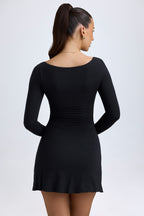 Chic Modal Layered A-Line Mini Dress in Black