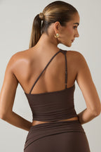Chic Modal One-Shoulder Top in Chocolate Brown