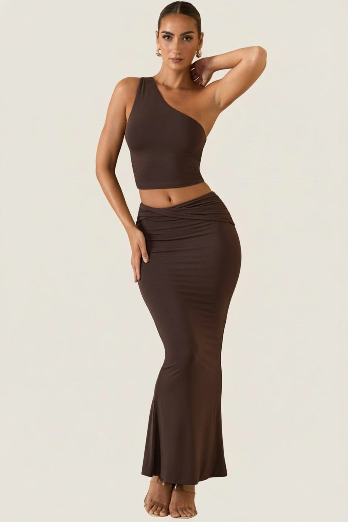 Chic Modal One-Shoulder Top in Chocolate Brown