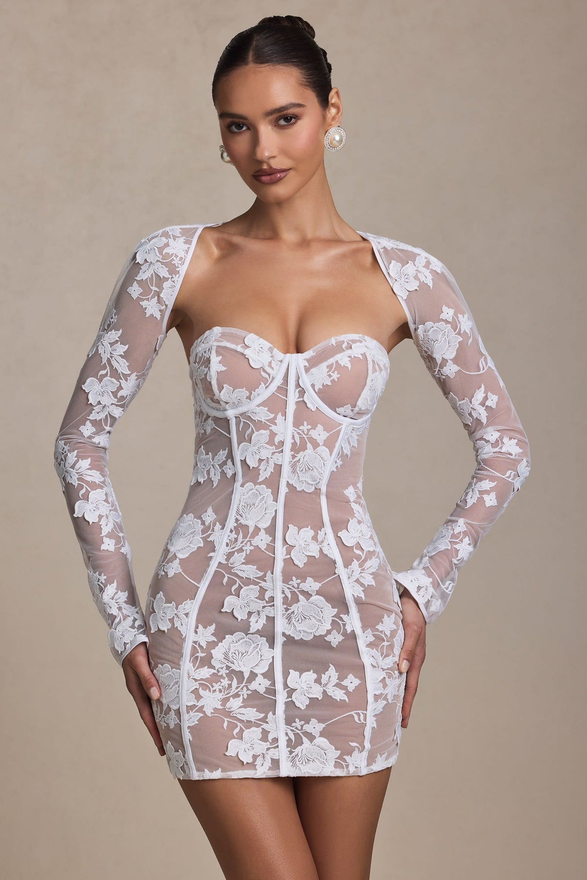 Chic Lace-Detail Corset Mini Dress in White