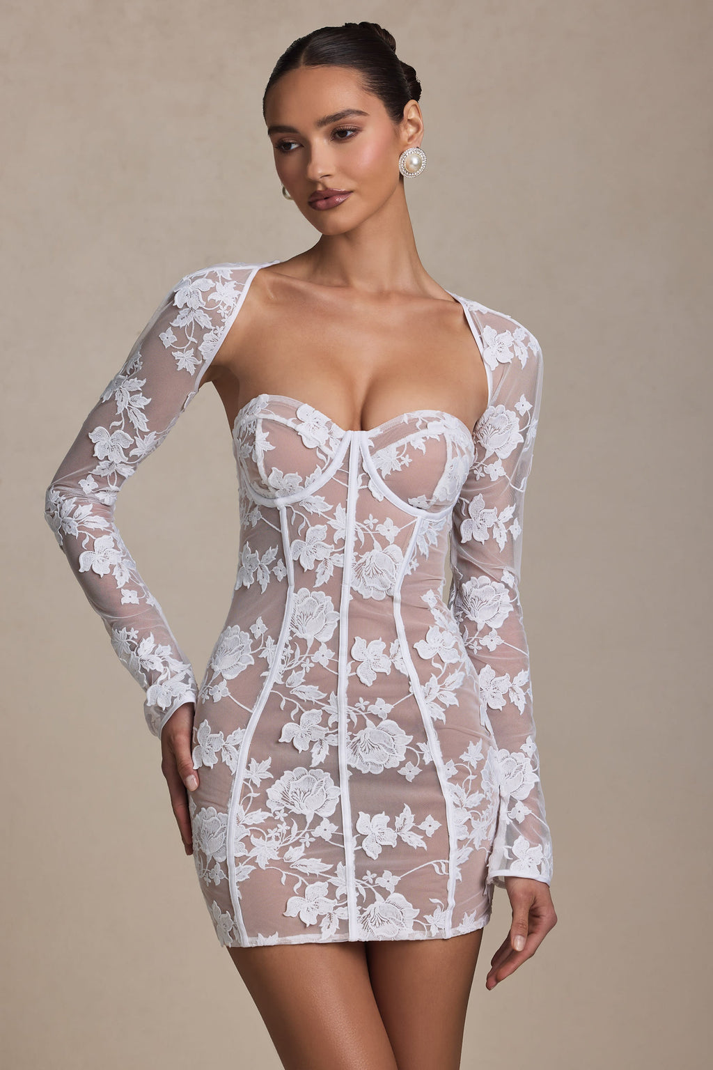 Chic Lace-Detail Corset Mini Dress in White