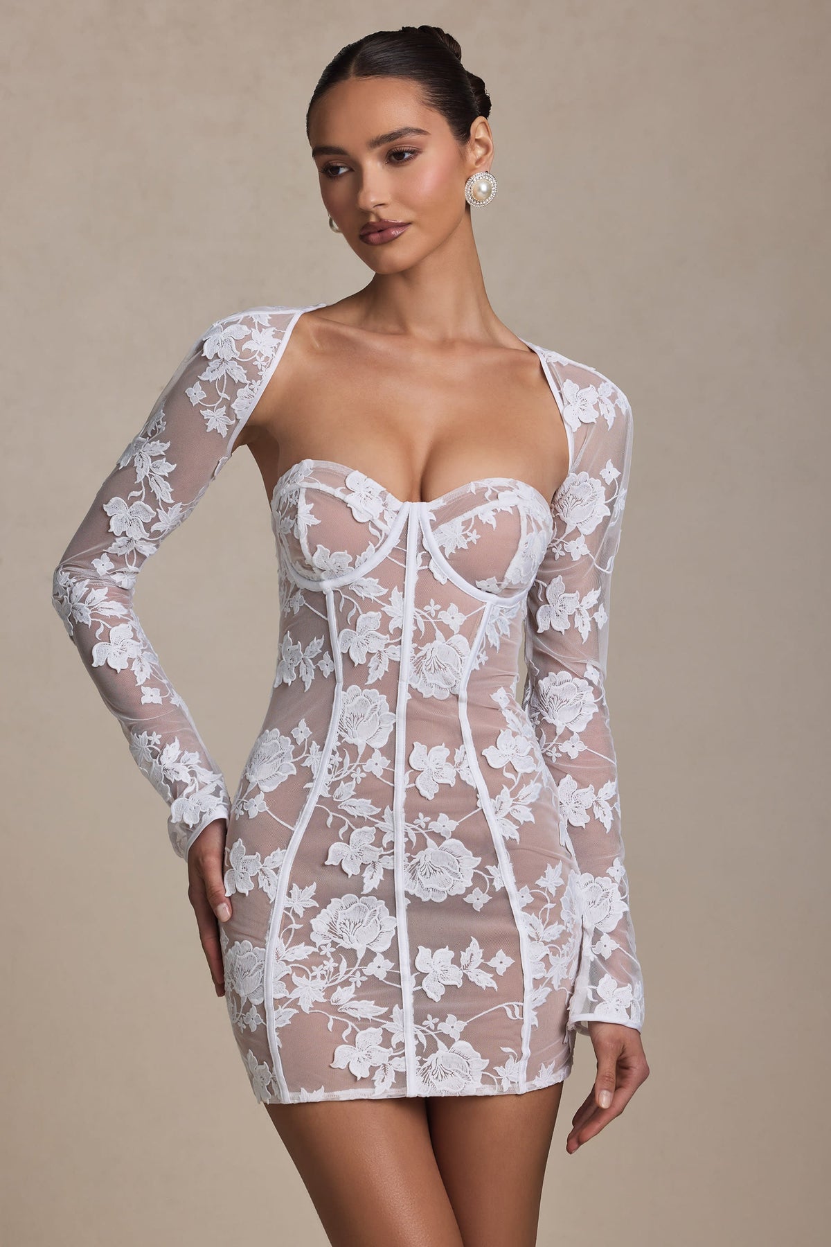 Chic Lace-Detail Corset Mini Dress in White