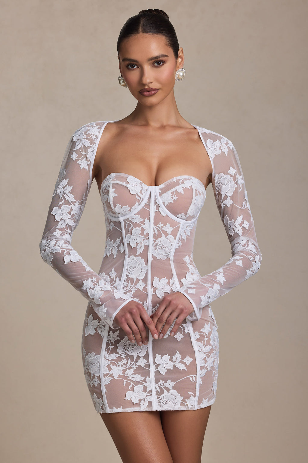 Chic Lace-Detail Corset Mini Dress in White