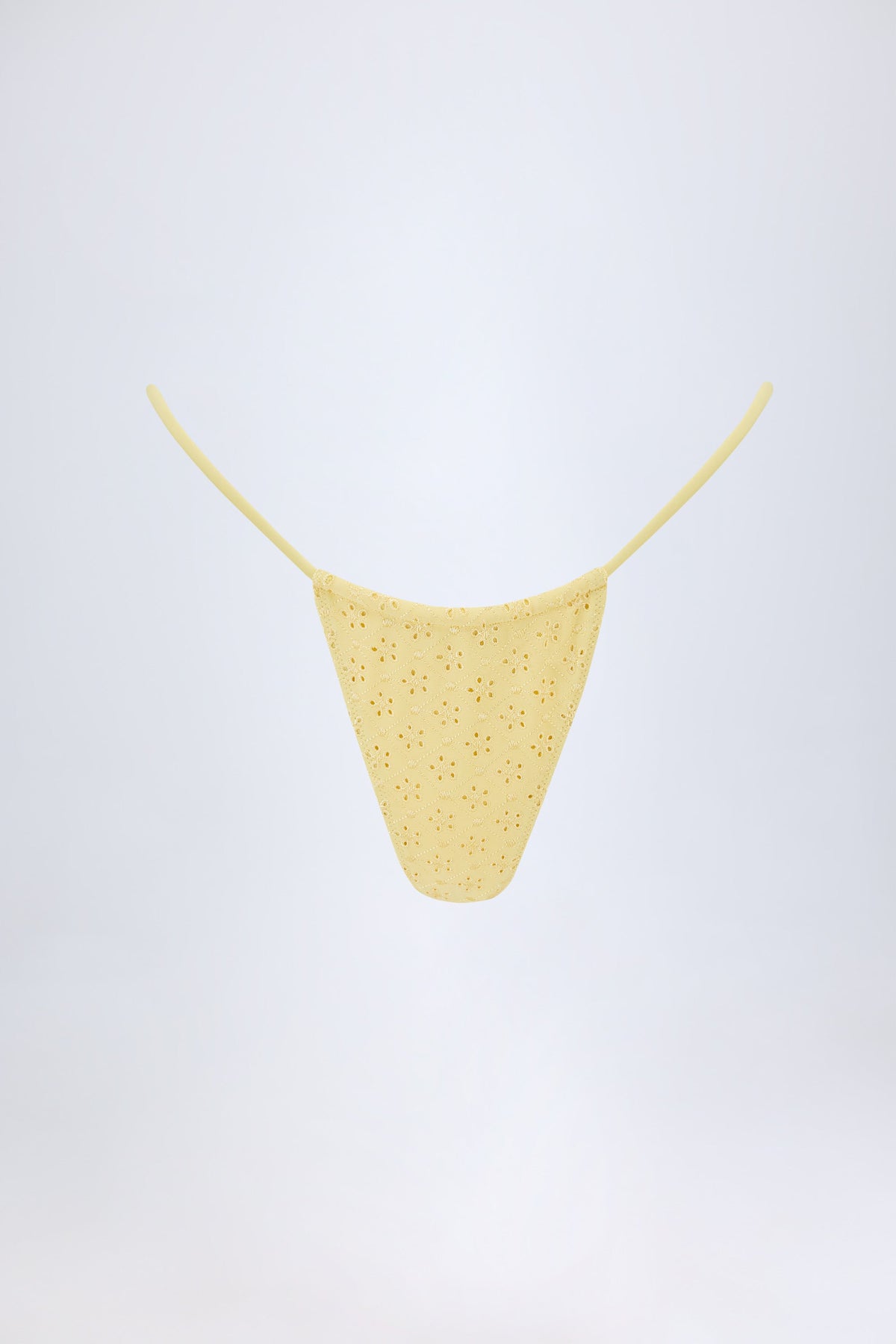 Chic Broderie Anglaise Drawstring Bikini Bottoms in Lemon Yellow