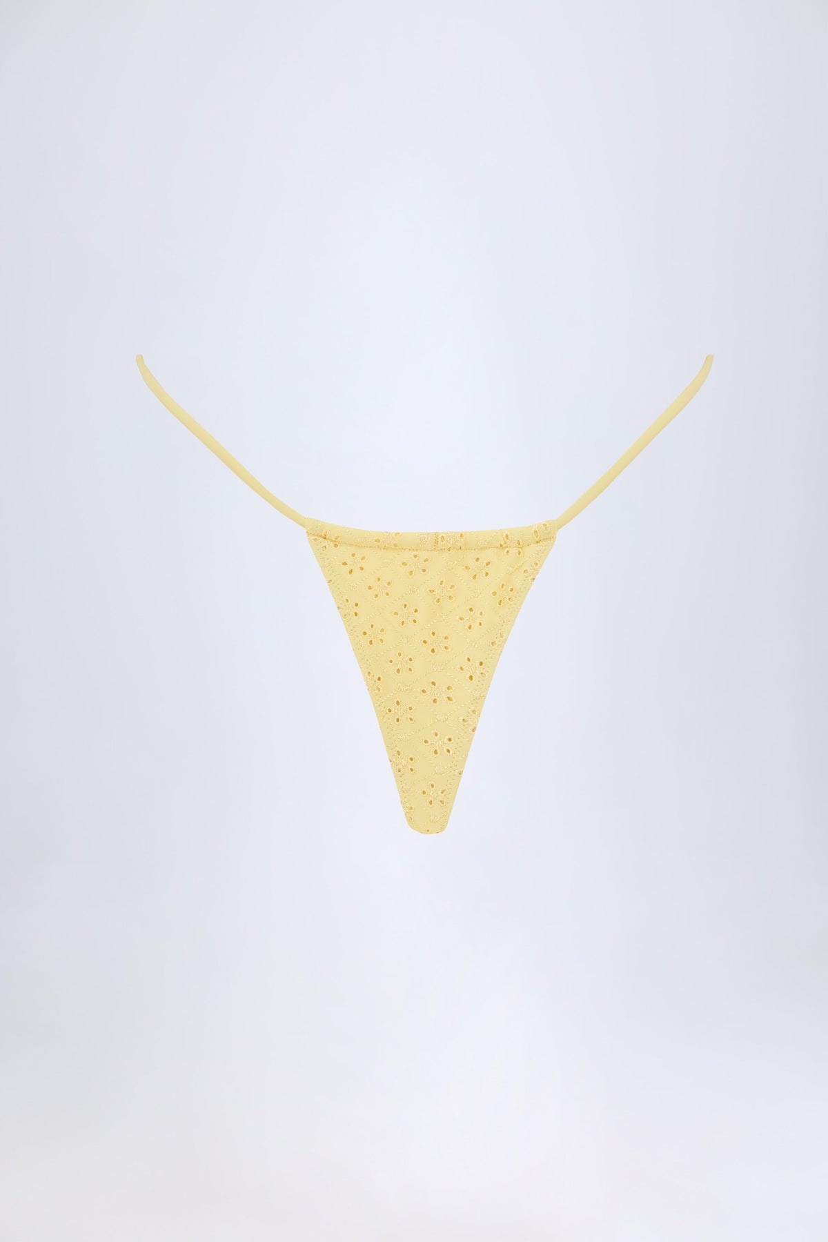 Chic Broderie Anglaise Drawstring Bikini Bottoms in Lemon Yellow