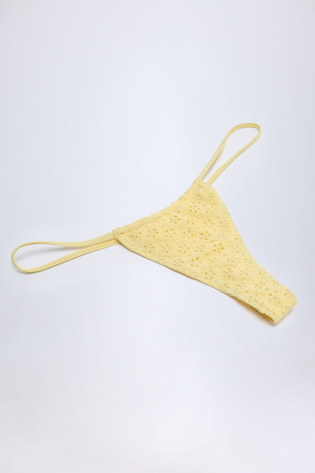 Chic Broderie Anglaise Drawstring Bikini Bottoms in Lemon Yellow