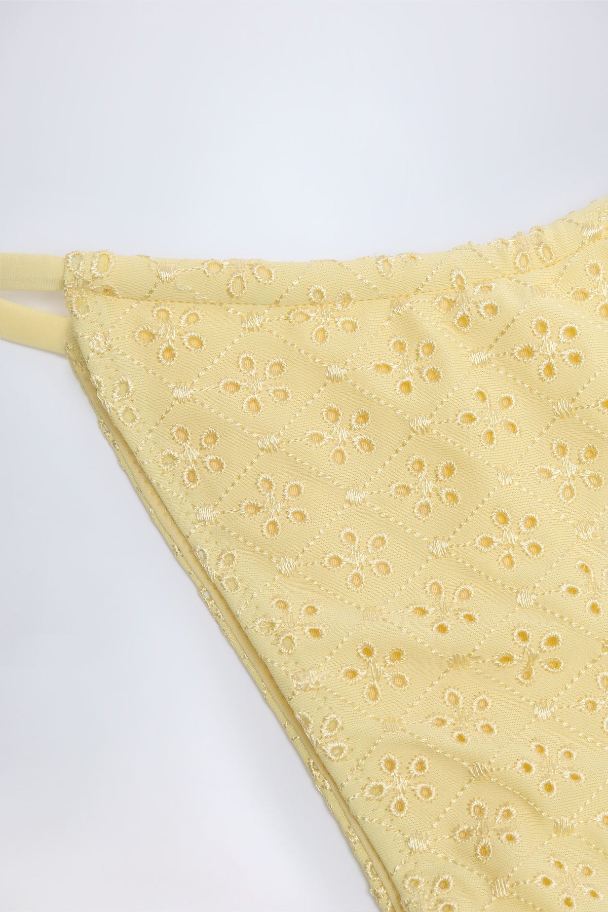 Chic Broderie Anglaise Drawstring Bikini Bottoms in Lemon Yellow
