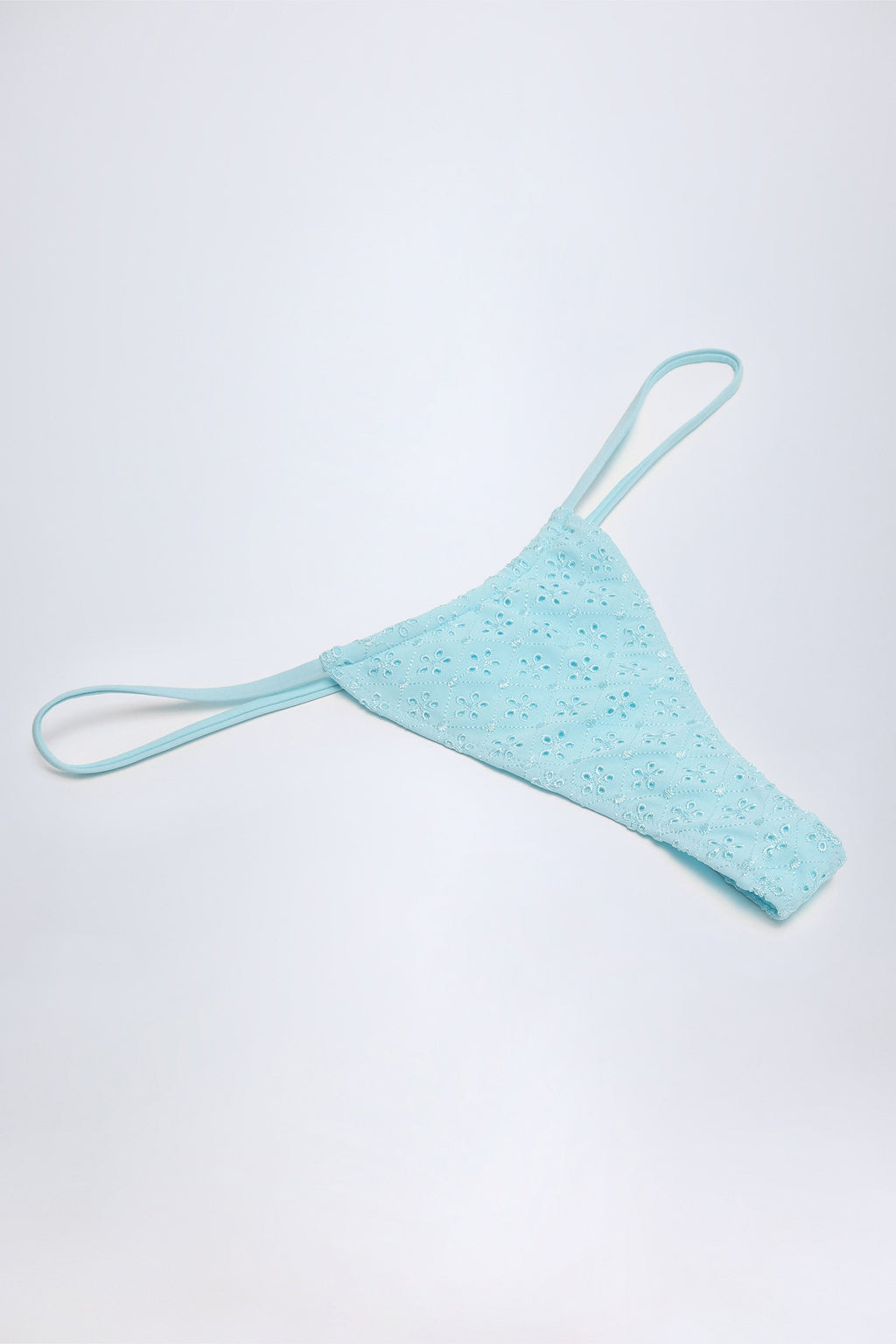 Chic Broderie Anglaise Drawstring Bikini Bottoms in Powder Blue