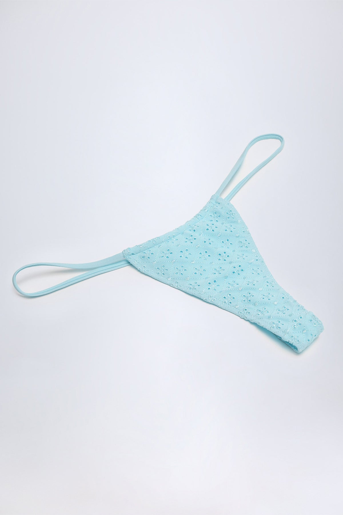 Chic Broderie Anglaise Drawstring Bikini Bottoms in Powder Blue