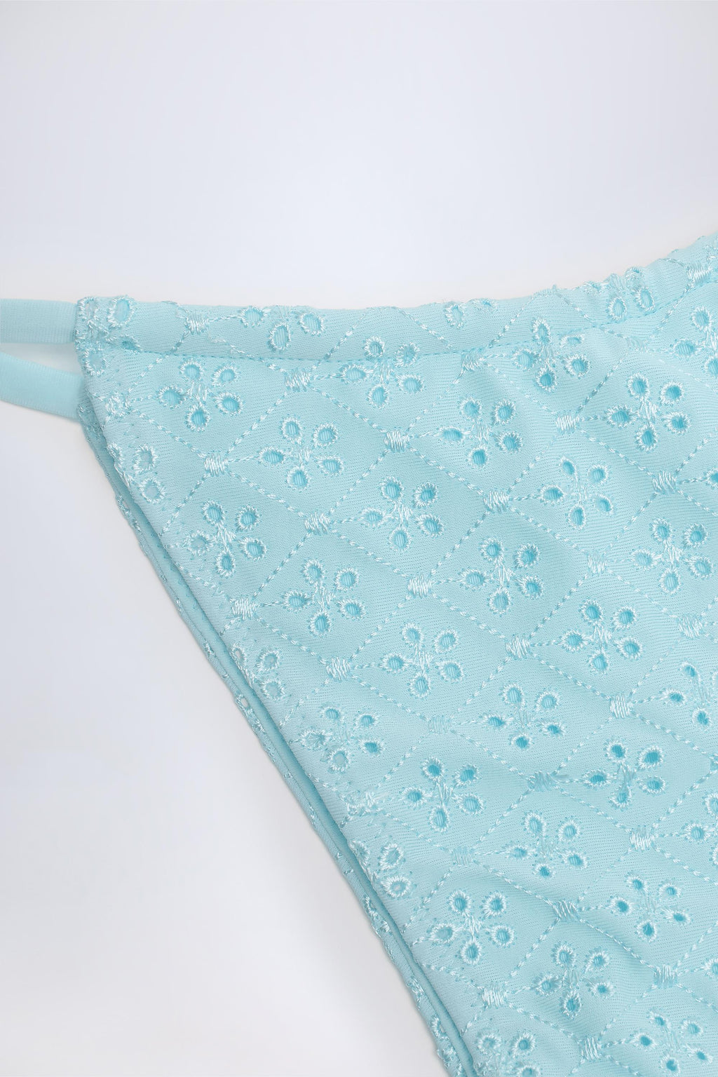 Chic Broderie Anglaise Drawstring Bikini Bottoms in Powder Blue