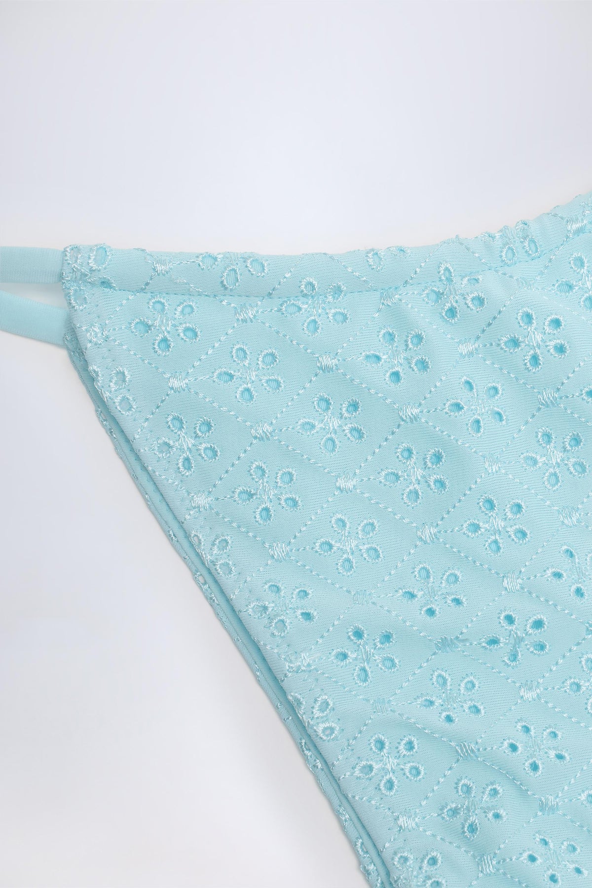 Chic Broderie Anglaise Drawstring Bikini Bottoms in Powder Blue