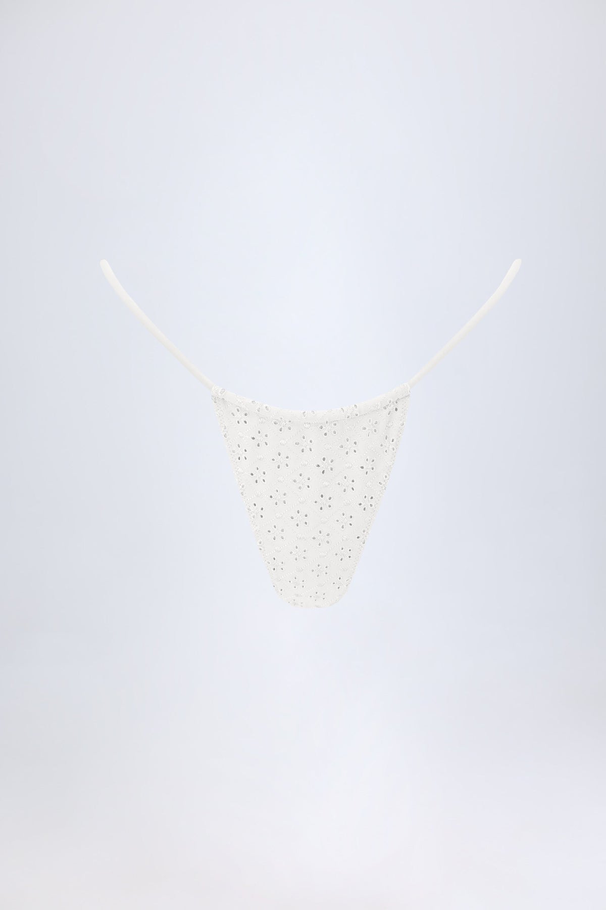 Chic Broderie Anglaise Drawstring Bikini Bottoms in White