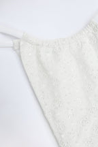 Chic Broderie Anglaise Drawstring Bikini Bottoms in White