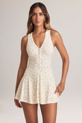 Chic Modal Button-Detail A-Line Mini Dress in Floral Print
