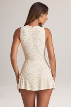 Chic Modal Button-Detail A-Line Mini Dress in Floral Print