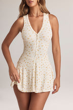 Chic Modal Button-Detail A-Line Mini Dress in Floral Print